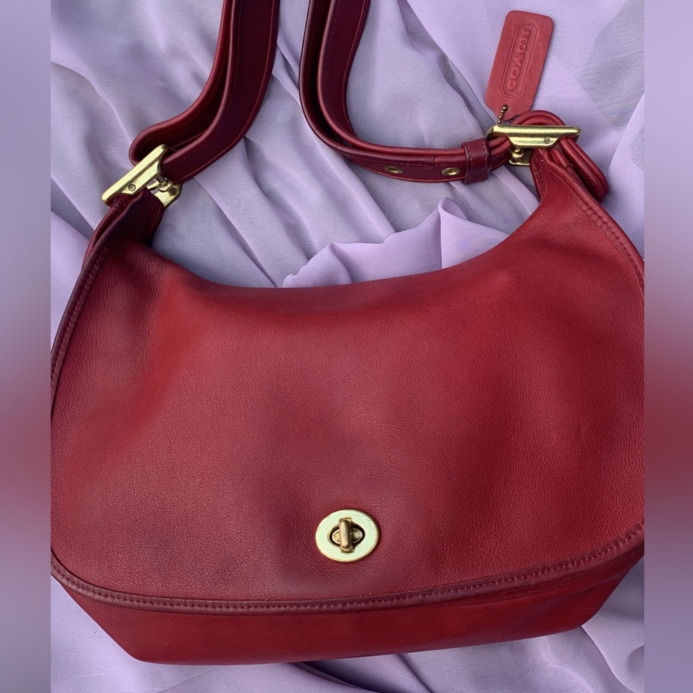 Vintage Coach Legacy Crescent Red Leather Hobo Shoulder Bag 9338 Made in USA